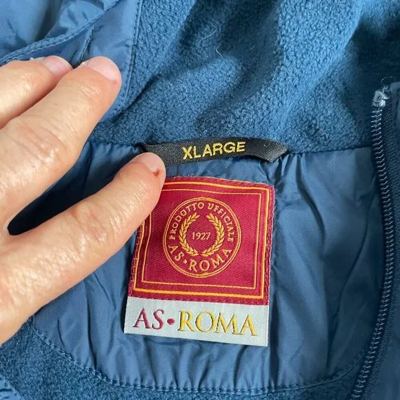 AS Roma Full Zip Windbreaker Rain Jacket Women's XL Blue Hooded Soccer Football